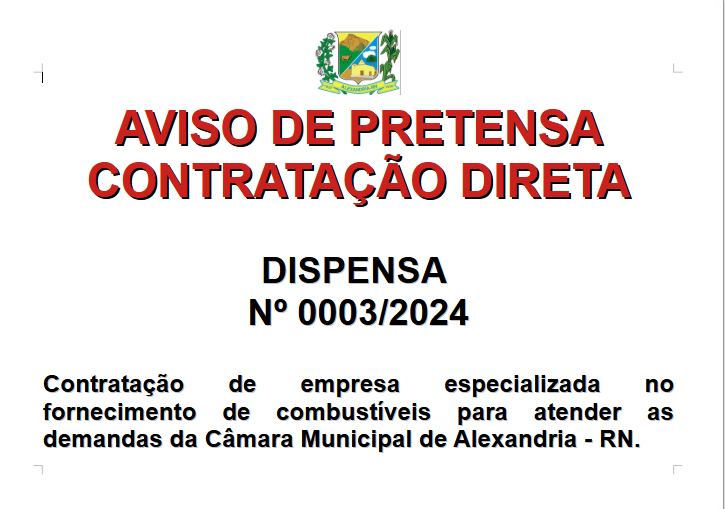 Aviso de Pretensa Contratação Direta