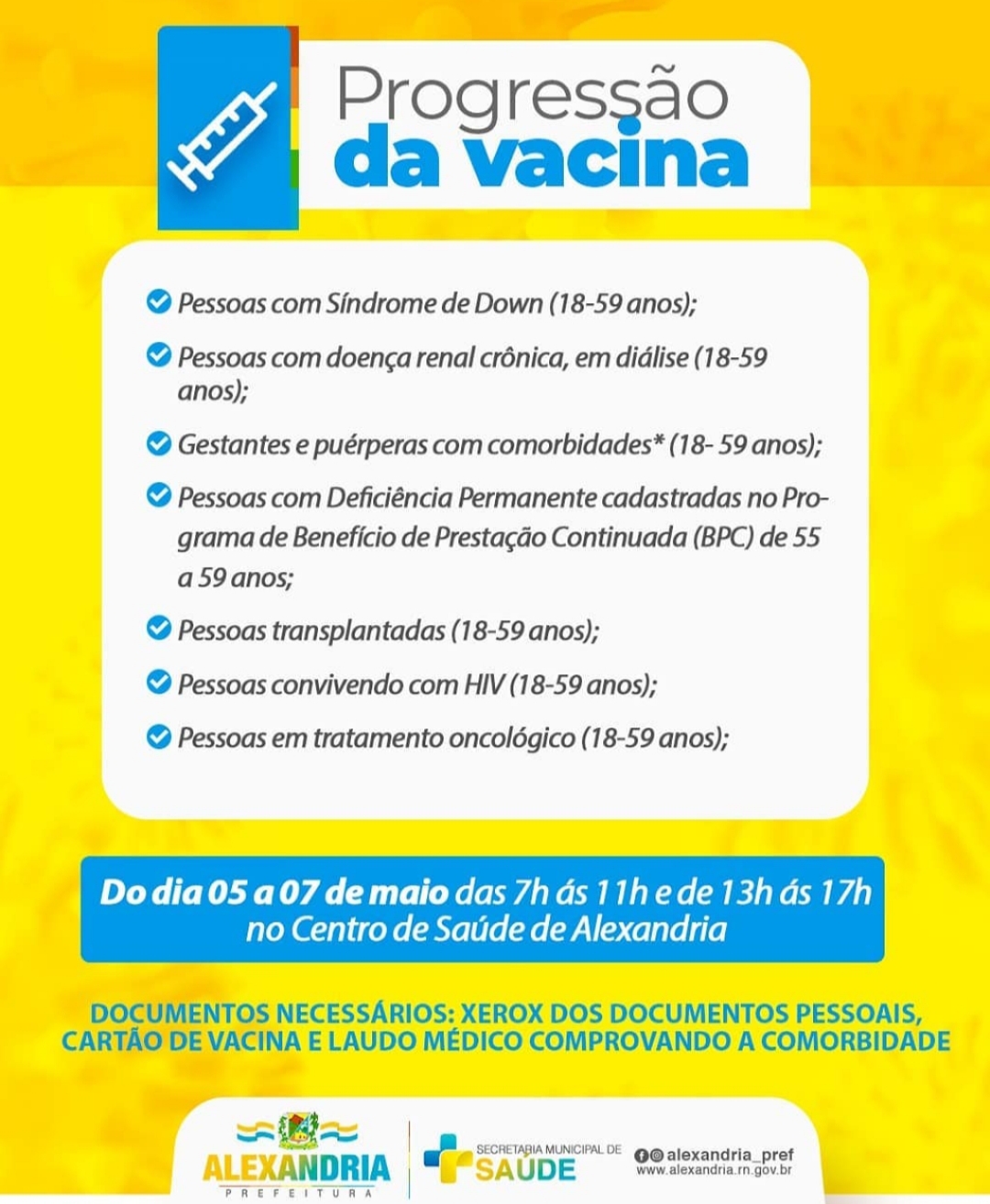 INÍCIO DA VACINAÇÃO EM PESSOAS COM DOENÇAS CRÔNICAS E DE PORTADORES DE COMORBIDADES